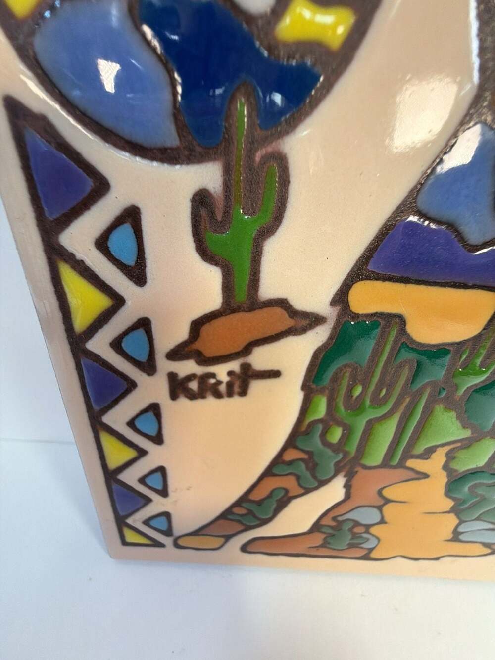 Krit Earthtones The Serenading Coyotes Southwest Ceramic Wall Tile 1999 - Picture 2 of 6